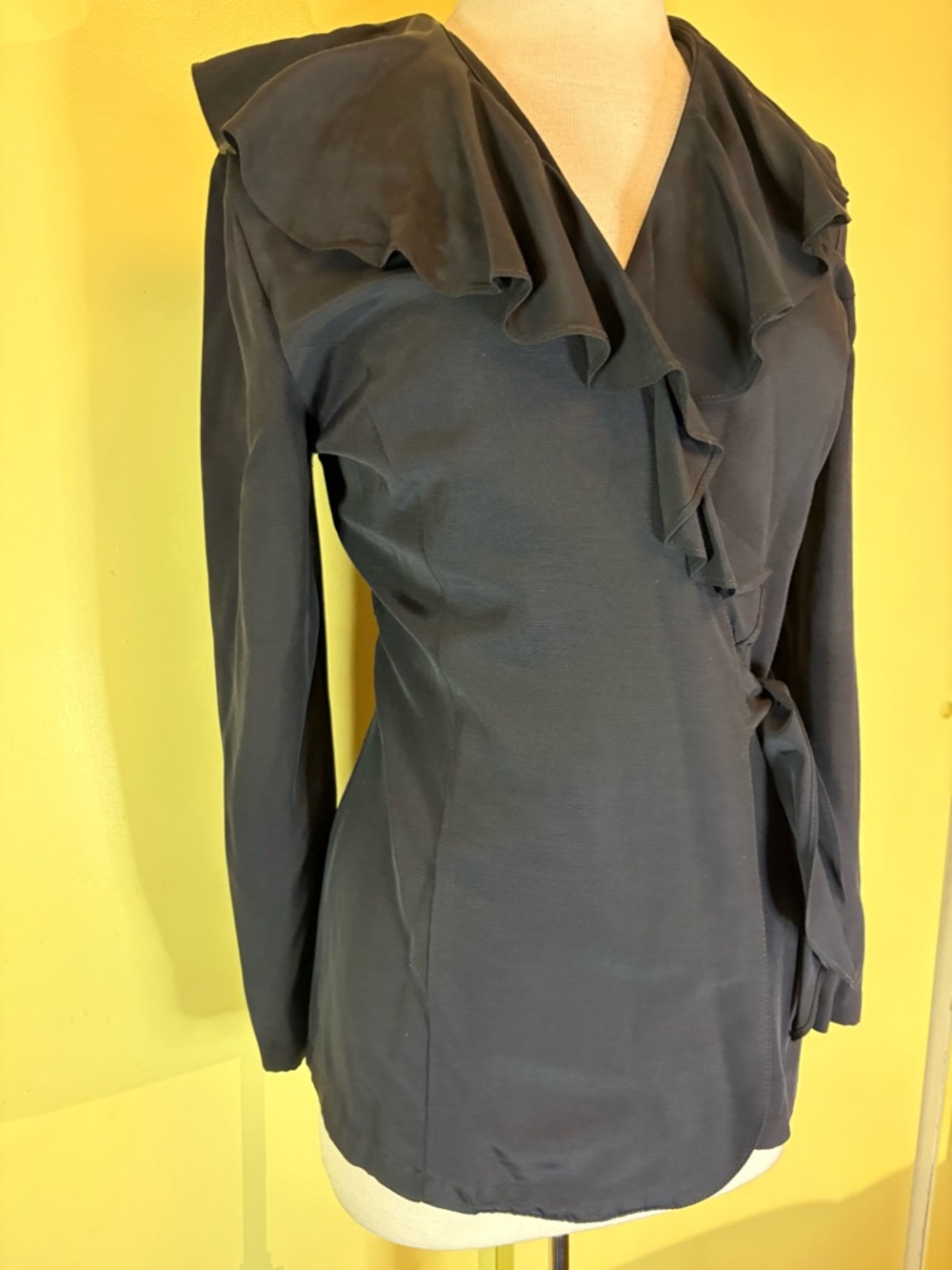 Francine Browner Vintage Black Ruffled Wrap Jacket